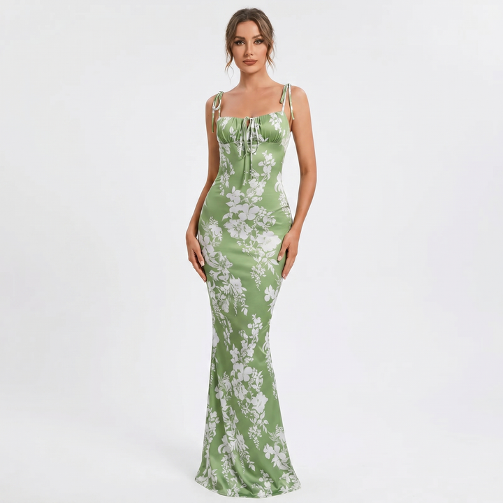 Women's Floral Maxi Dress Tie Strap Corset Bodice Bodycon Summer
