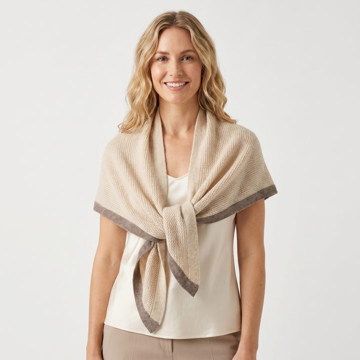 Women's Cashmere-Style Wrap – Knit Shoulder Shawl Contrast Border