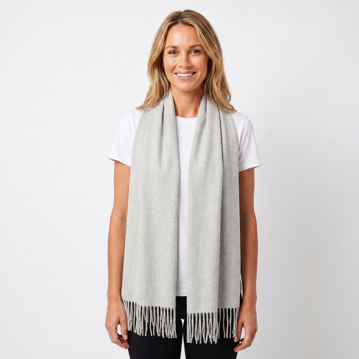 Women's Cashmere-Style Scarf – Oversized Plain Woven Fringe Wrap
