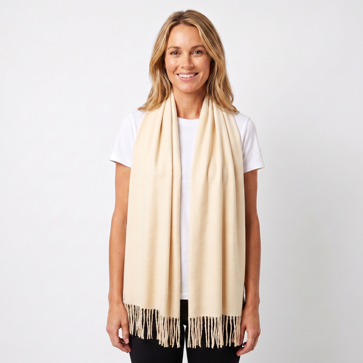 Women's Cashmere-Style Scarf – Oversized Plain Woven Fringe Wrap