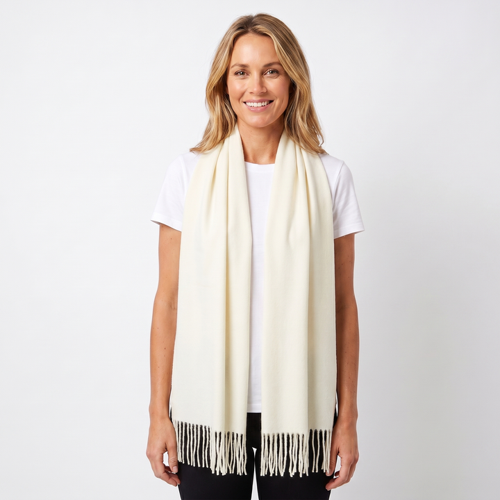 Women's Cashmere-Style Scarf – Oversized Plain Woven Fringe Wrap