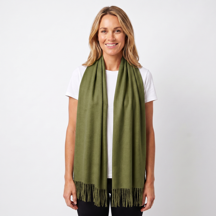Women's Cashmere-Style Scarf – Oversized Plain Woven Fringe Wrap