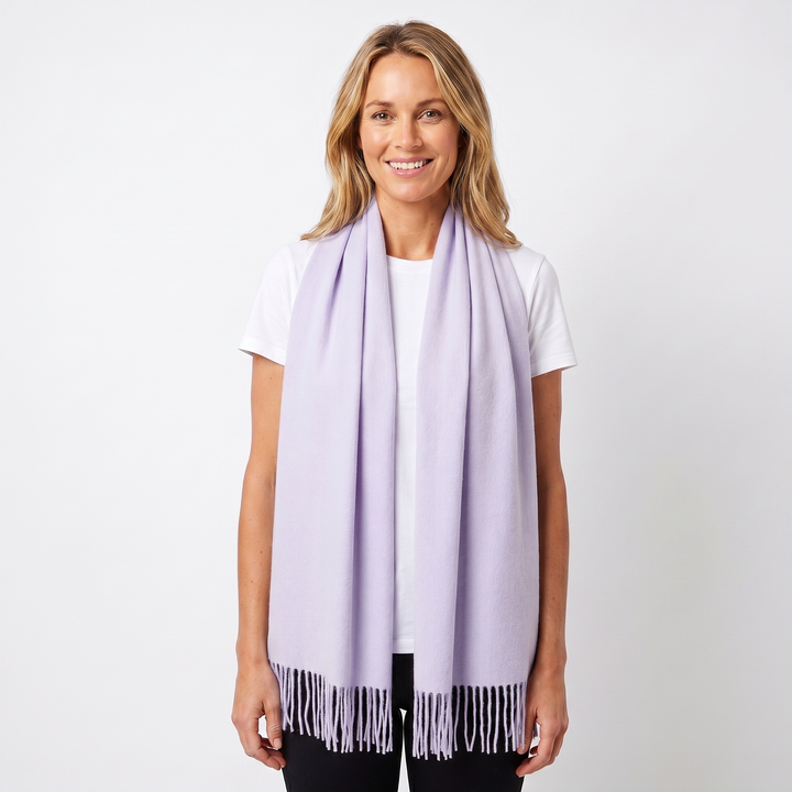 Women's Cashmere-Style Scarf – Oversized Plain Woven Fringe Wrap