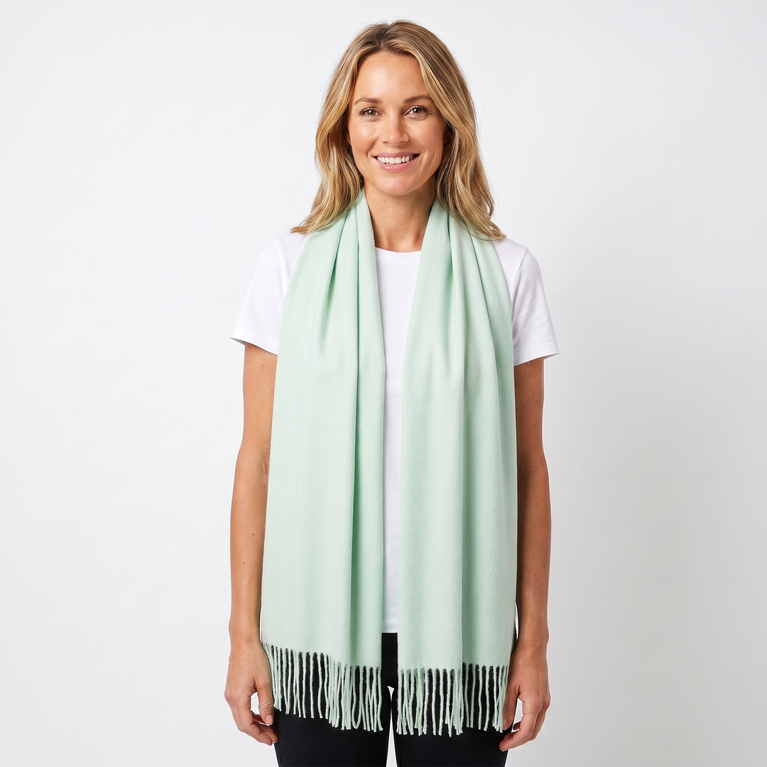 Women's Cashmere-Style Scarf – Oversized Plain Woven Fringe Wrap