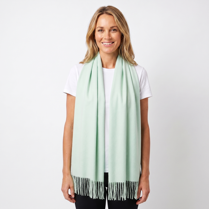 Women's Cashmere-Style Scarf – Oversized Plain Woven Fringe Wrap