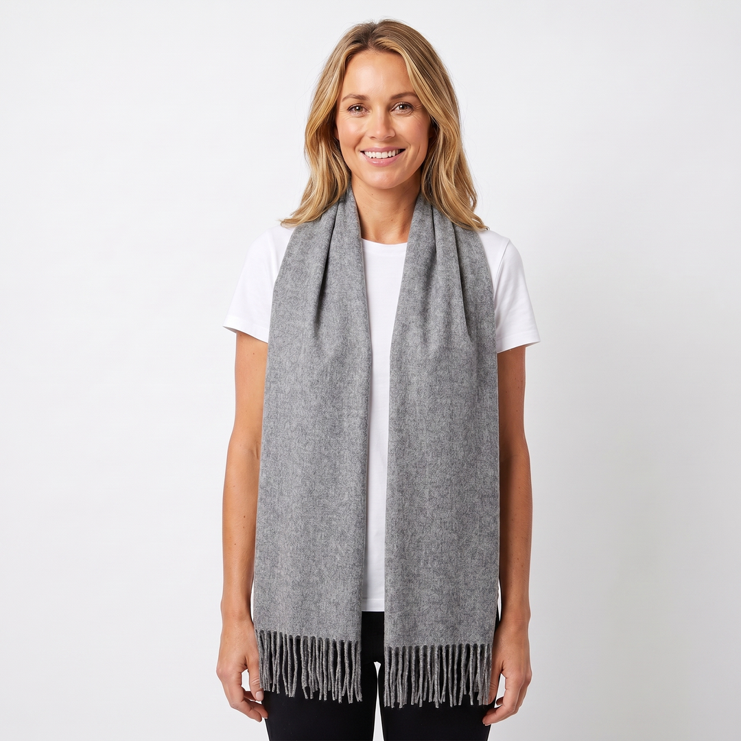 Women's Cashmere-Style Scarf – Oversized Plain Woven Fringe Wrap