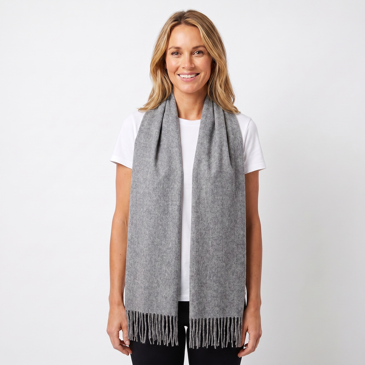 Women's Cashmere-Style Scarf – Oversized Plain Woven Fringe Wrap