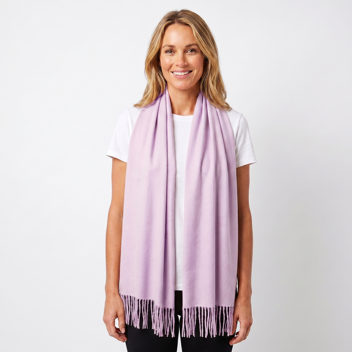 Women's Cashmere-Style Scarf – Oversized Plain Woven Fringe Wrap