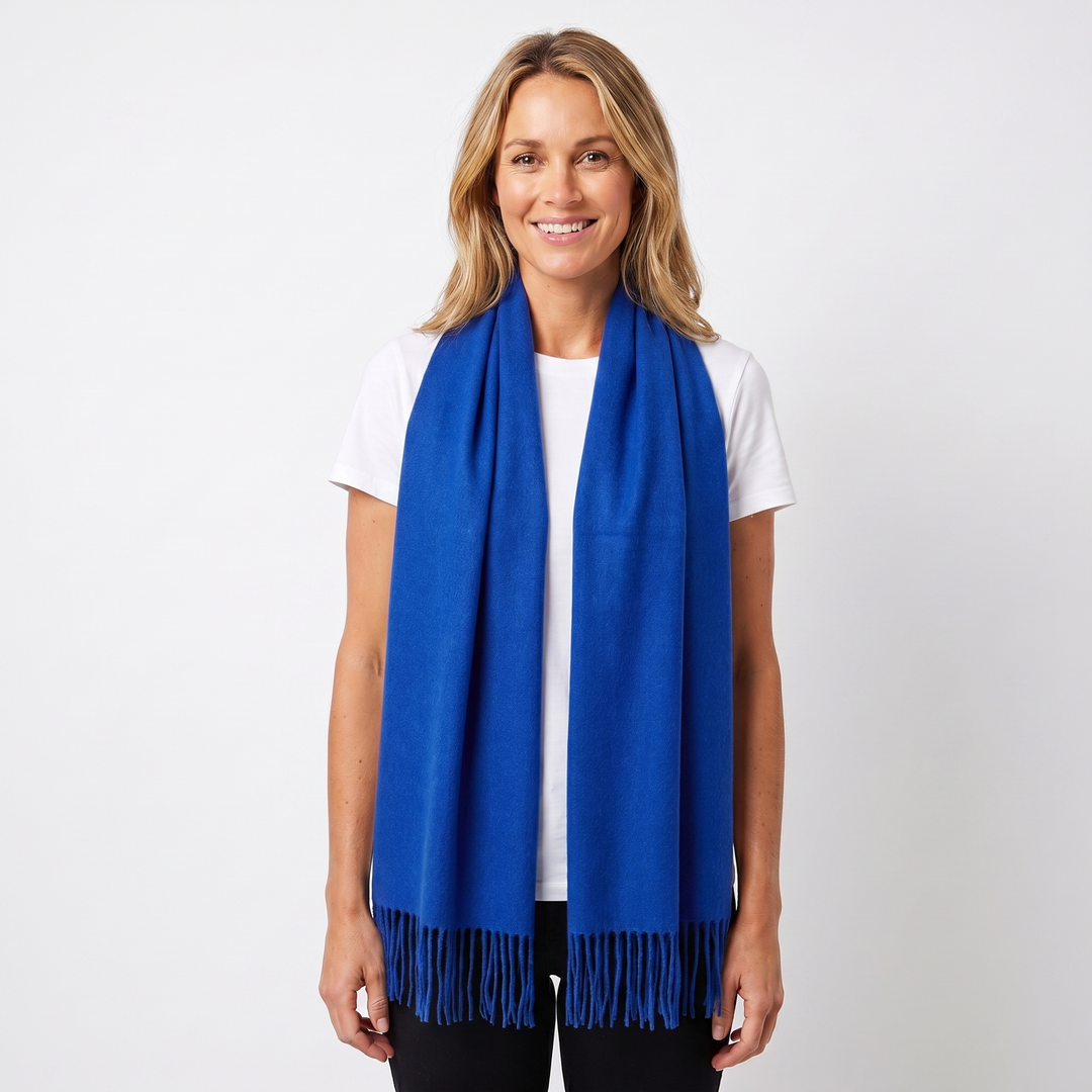 Women's Cashmere-Style Scarf – Oversized Plain Woven Fringe Wrap