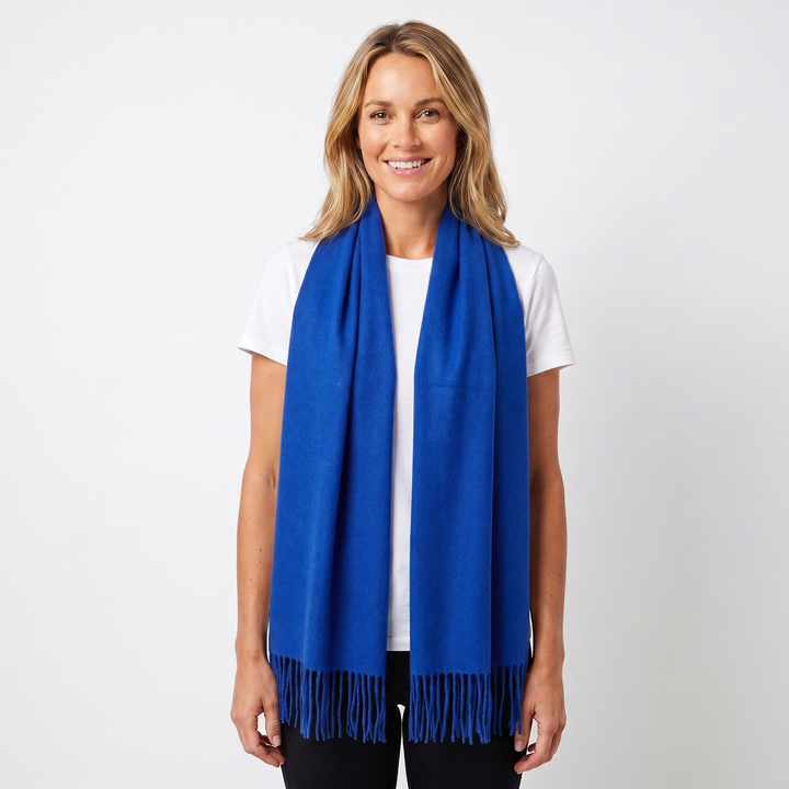 Women's Cashmere-Style Scarf – Oversized Plain Woven Fringe Wrap