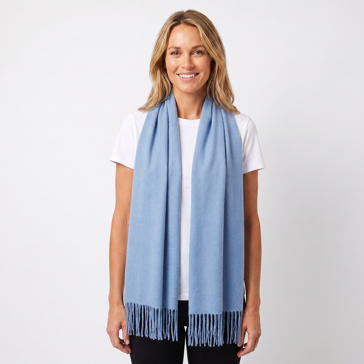 Women's Cashmere-Style Scarf – Oversized Plain Woven Fringe Wrap