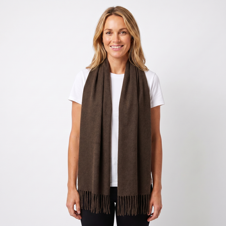 Women's Cashmere-Style Scarf – Oversized Plain Woven Fringe Wrap