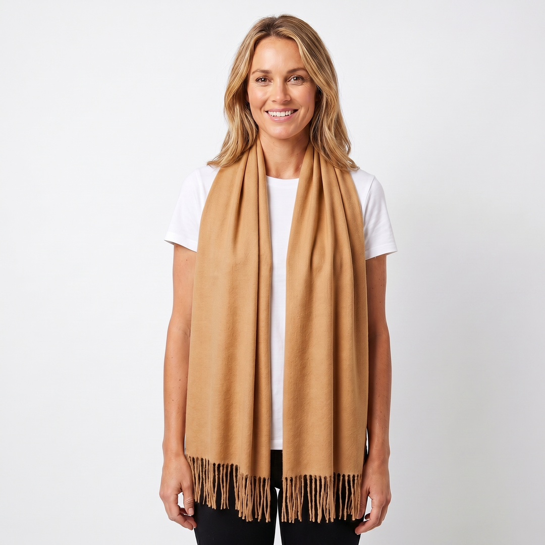 Women's Cashmere-Style Scarf – Oversized Plain Woven Fringe Wrap