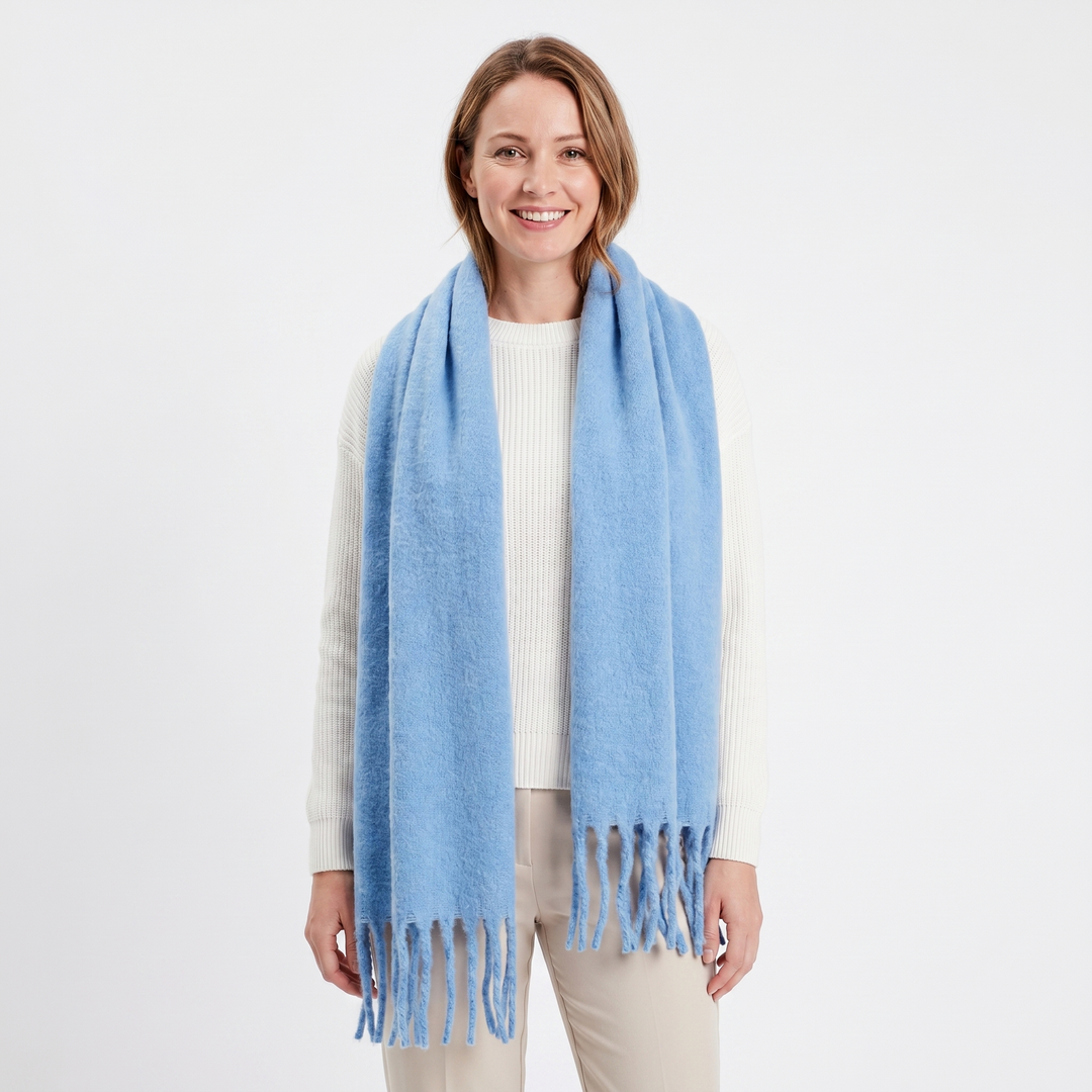 Women's Fluffy Scarf – Oversized Brushed Plain Fringe Wrap
