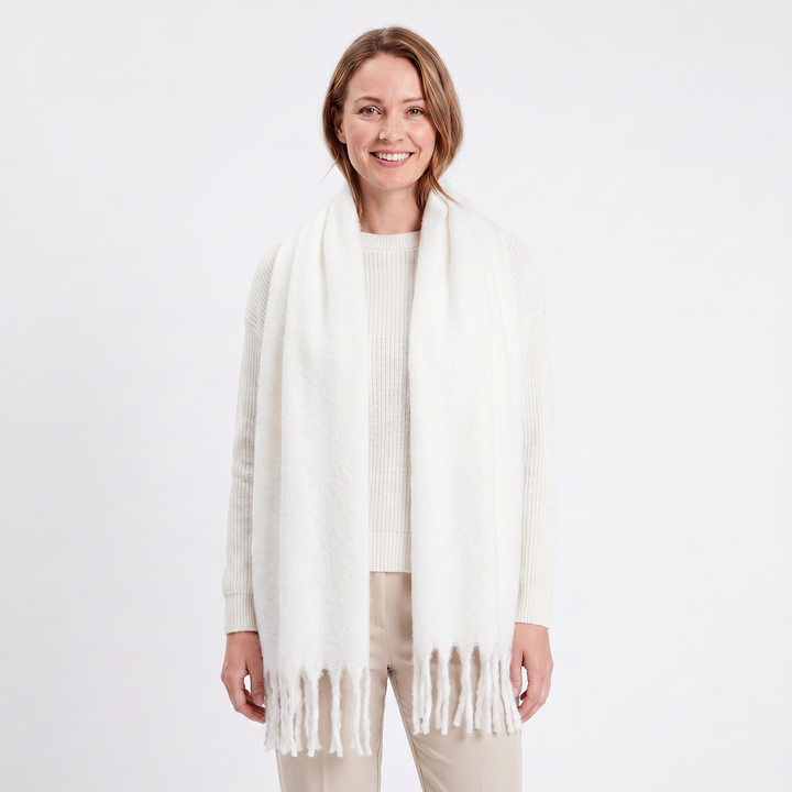 Women's Fluffy Scarf – Oversized Brushed Plain Fringe Wrap