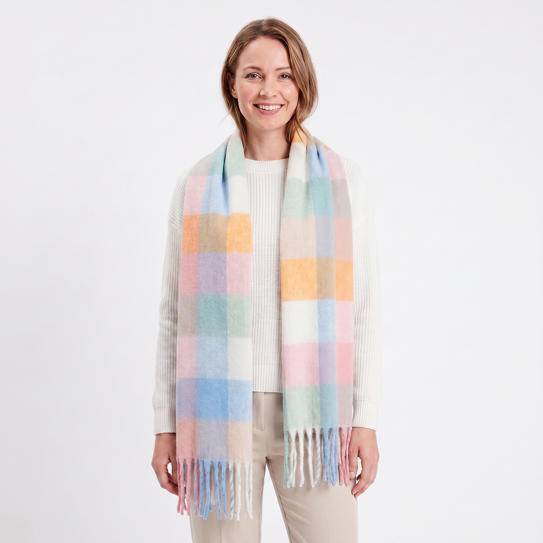 Women's Fluffy Scarf – Oversized Brushed Plain Fringe Wrap
