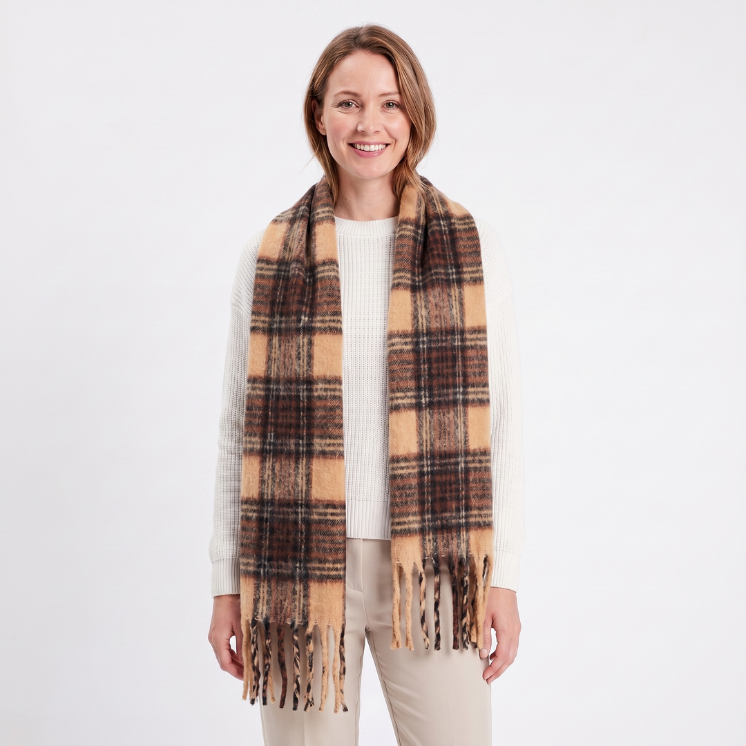 Women's Fluffy Scarf – Oversized Brushed Plain Fringe Wrap