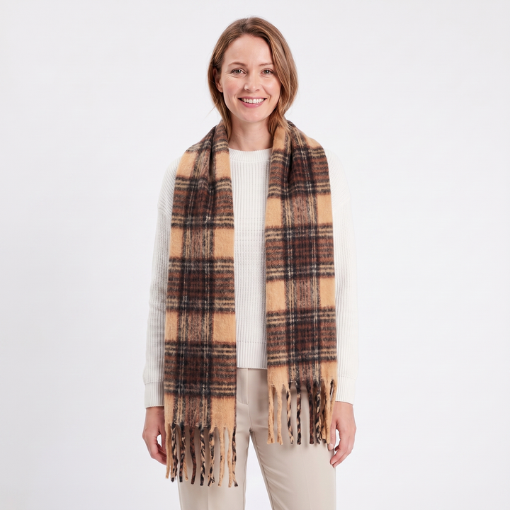 Women's Fluffy Scarf – Oversized Brushed Plain Fringe Wrap