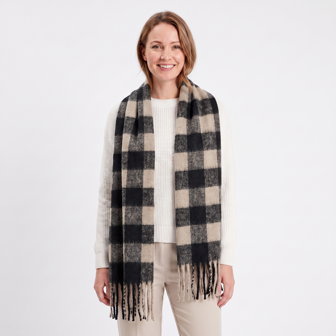 Women's Fluffy Scarf – Oversized Brushed Plain Fringe Wrap
