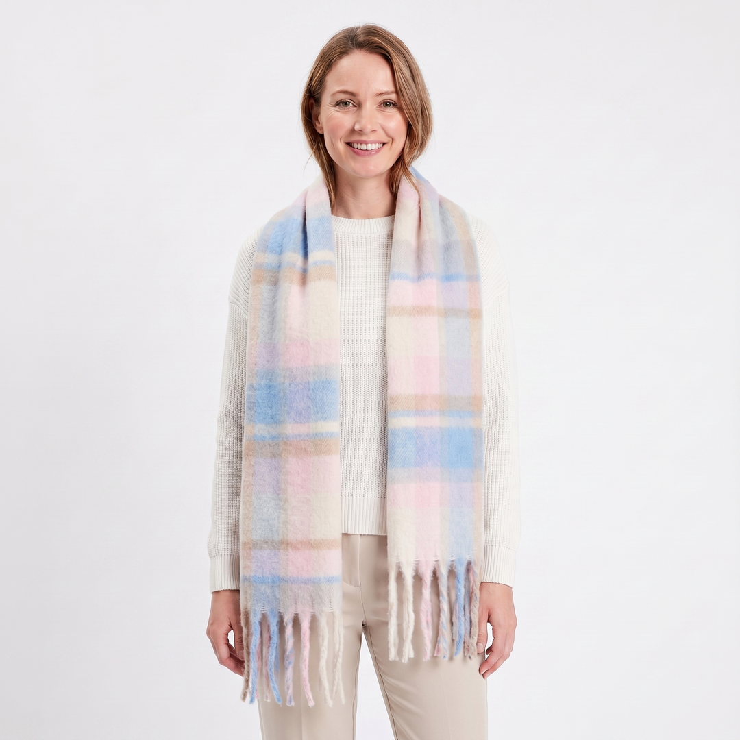 Women's Fluffy Scarf – Oversized Brushed Plain Fringe Wrap