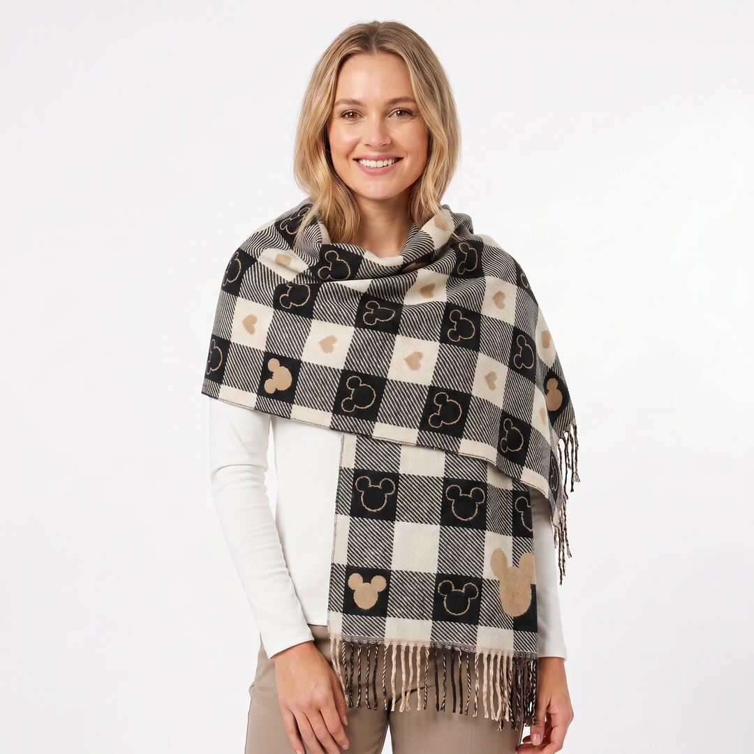 Women's Shawl Scarf – Heart Check Woven Fringe Blanket Wrap