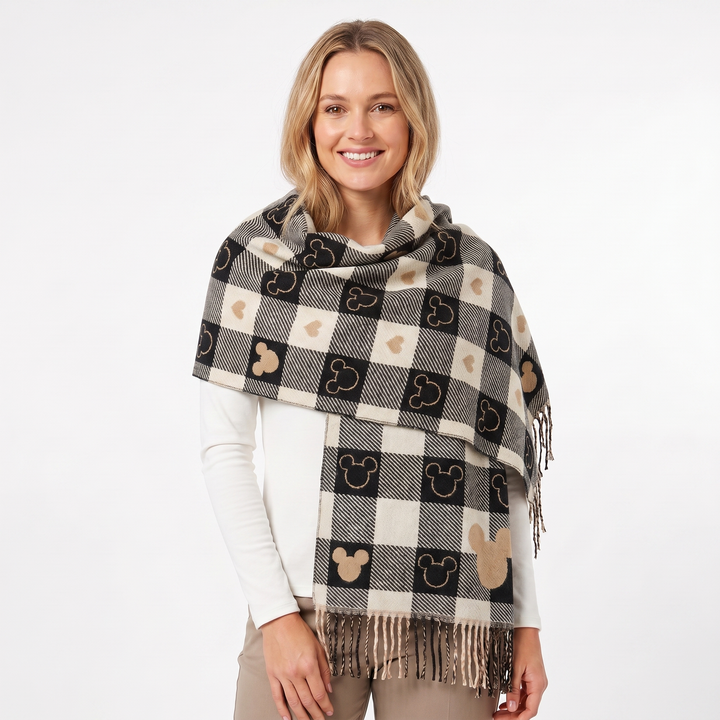 Women's Shawl Scarf – Heart Check Woven Fringe Blanket Wrap
