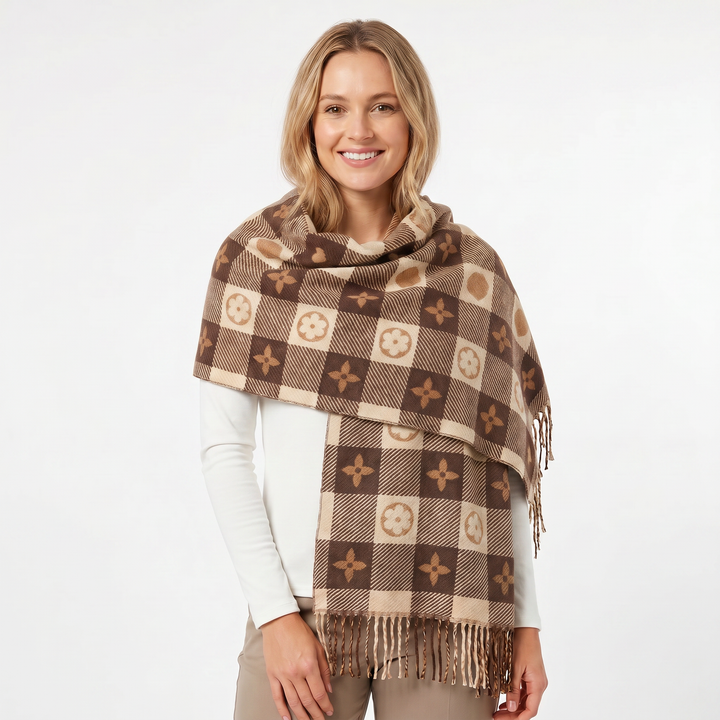 Women's Shawl Scarf – Heart Check Woven Fringe Blanket Wrap