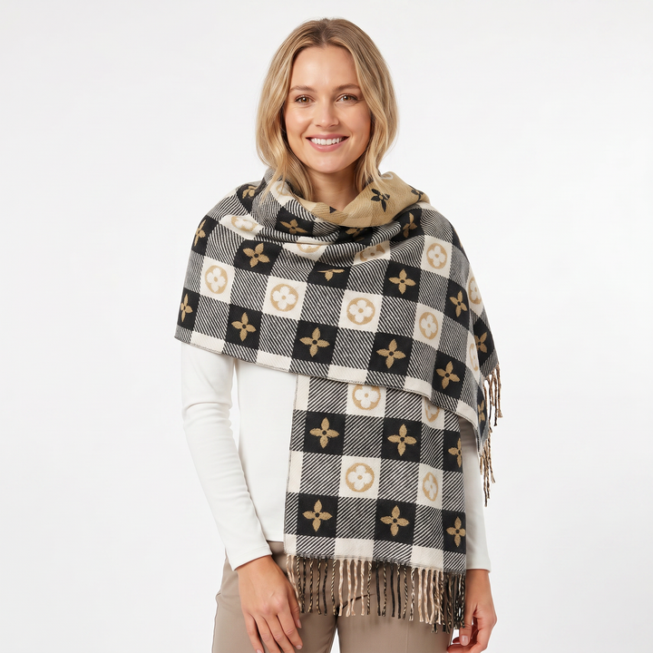 Women's Shawl Scarf – Heart Check Woven Fringe Blanket Wrap