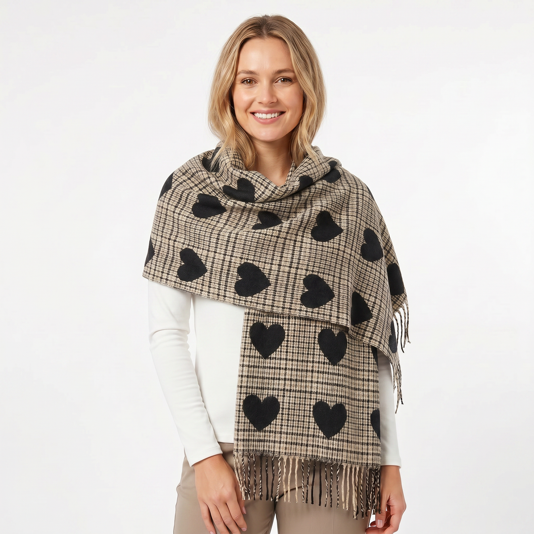Women's Shawl Scarf – Heart Check Woven Fringe Blanket Wrap