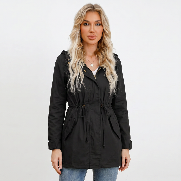 Women's Anorak Jacket – Hooded Utility Drawstring Waist Flap Pockets