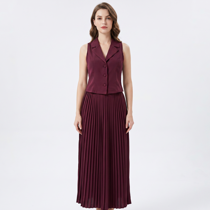 Women's Two Piece Set Tailored Waistcoat Pleated Maxi Skirt Formal