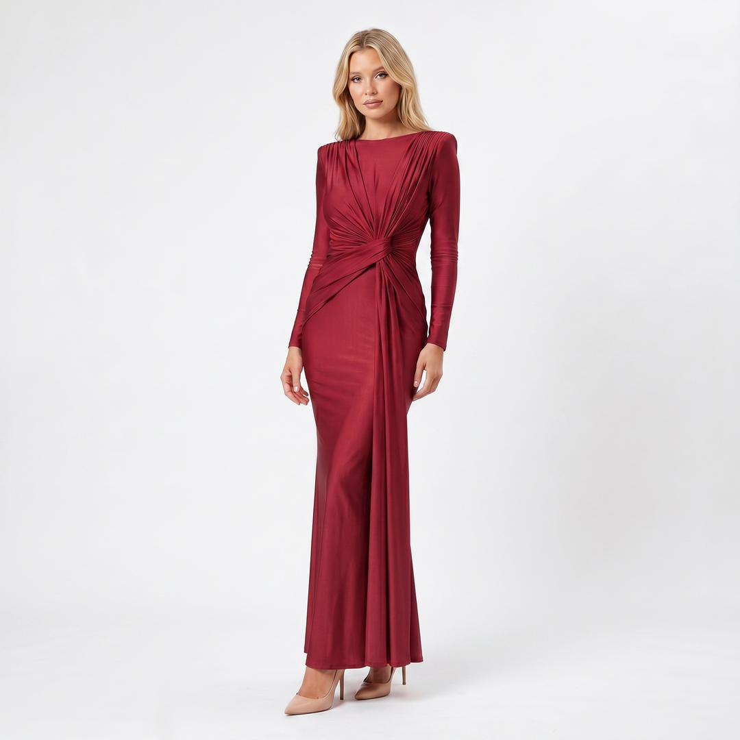 Women's Formal Maxi Dress – Satin-Look Pleated Waist Floor-Length Gown