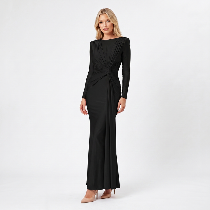 Women's Formal Maxi Dress – Satin-Look Pleated Waist Floor-Length Gown