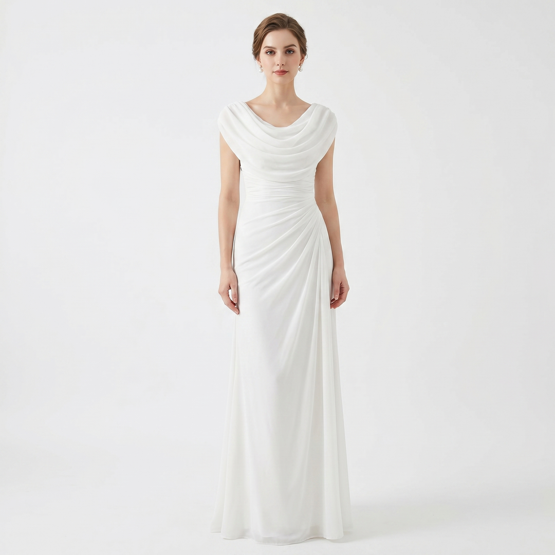 Women's Cowl Neck Maxi Dress Cap Sleeve Ruched Waist Formal Gown