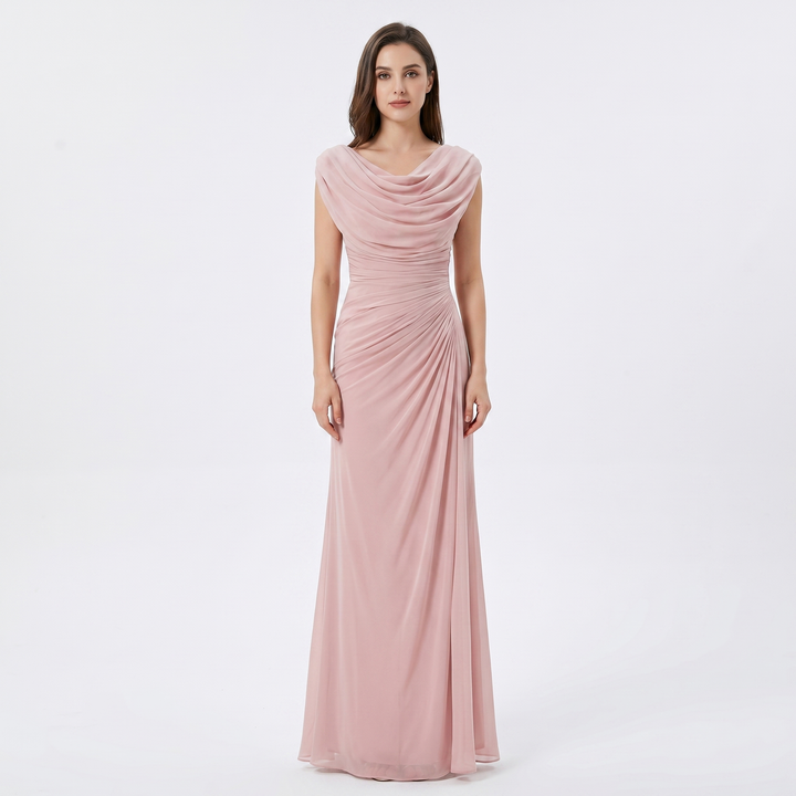 Women's Cowl Neck Maxi Dress Cap Sleeve Ruched Waist Formal Gown