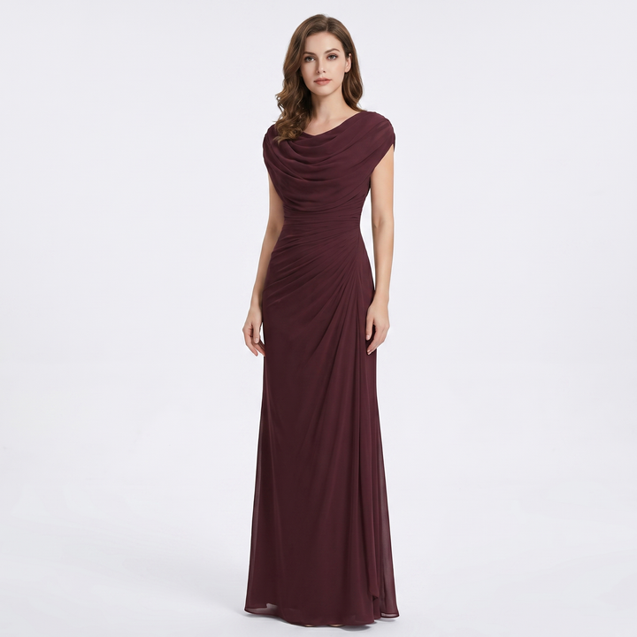 Women's Cowl Neck Maxi Dress Cap Sleeve Ruched Waist Formal Gown