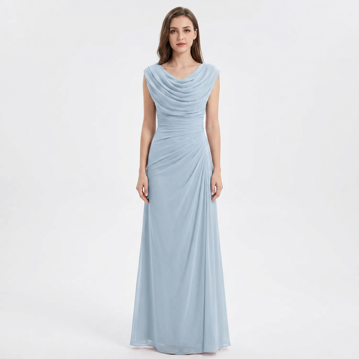 Women's Cowl Neck Maxi Dress Cap Sleeve Ruched Waist Formal Gown