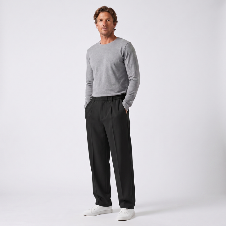 Men's Pleated Trousers – Elasticated Waist Wide Leg Tapered