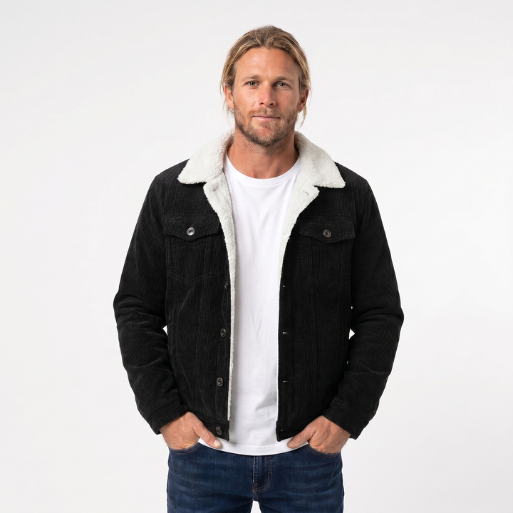 Men's Winter Corduroy Jacket – Sherpa Collar Button-Front