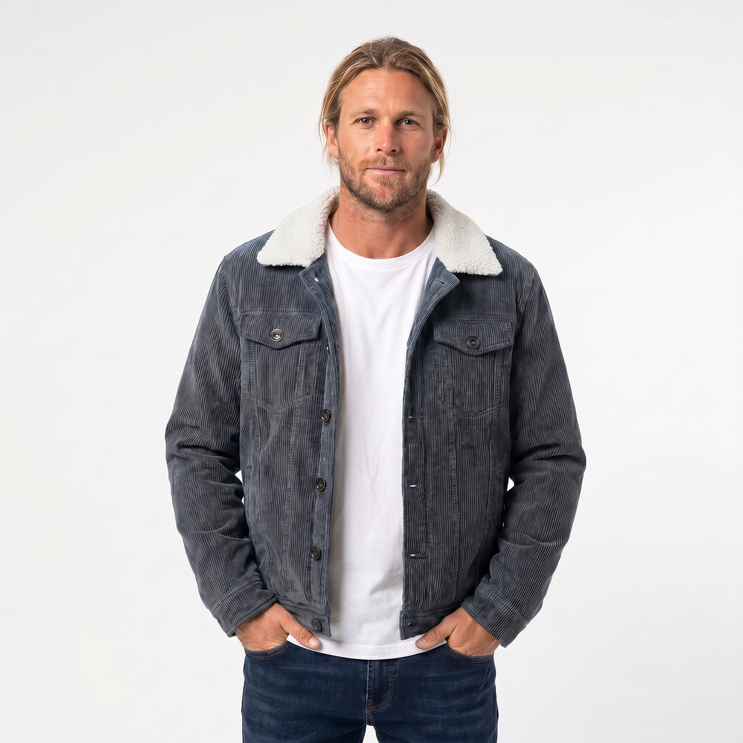 Men's Winter Corduroy Jacket – Sherpa Collar Button-Front