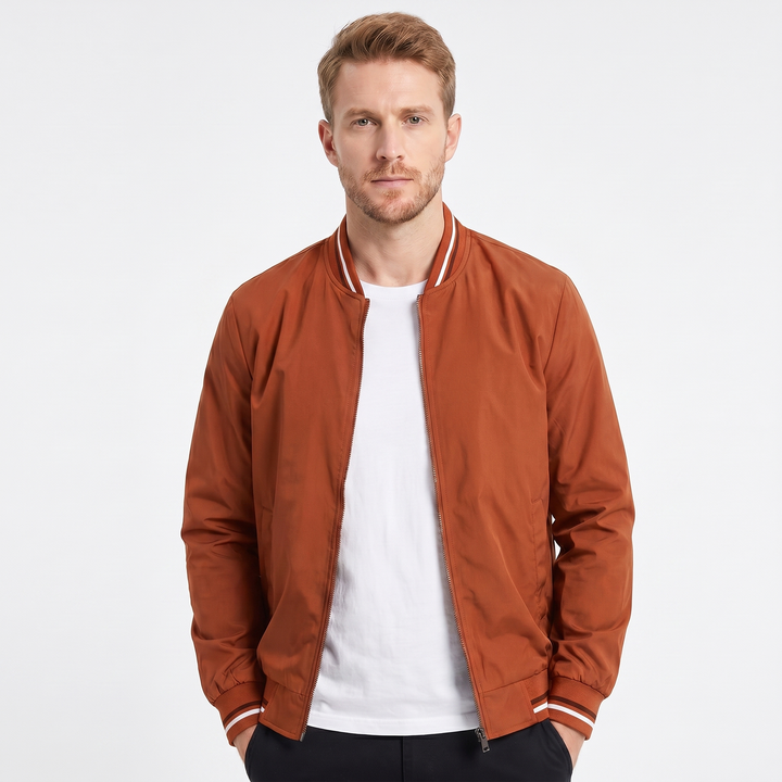 Men's Bomber Jacket – Stripe Rib Collar Lightweight Zip-Front