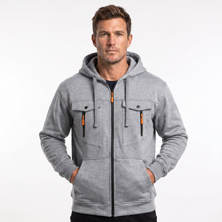 Men's Zip Up Hoodie – Utility Chest Pockets Contrast Pull