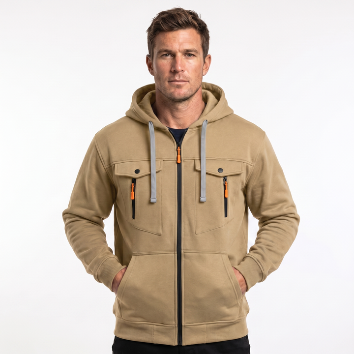 Men's Zip Up Hoodie – Utility Chest Pockets Contrast Pull