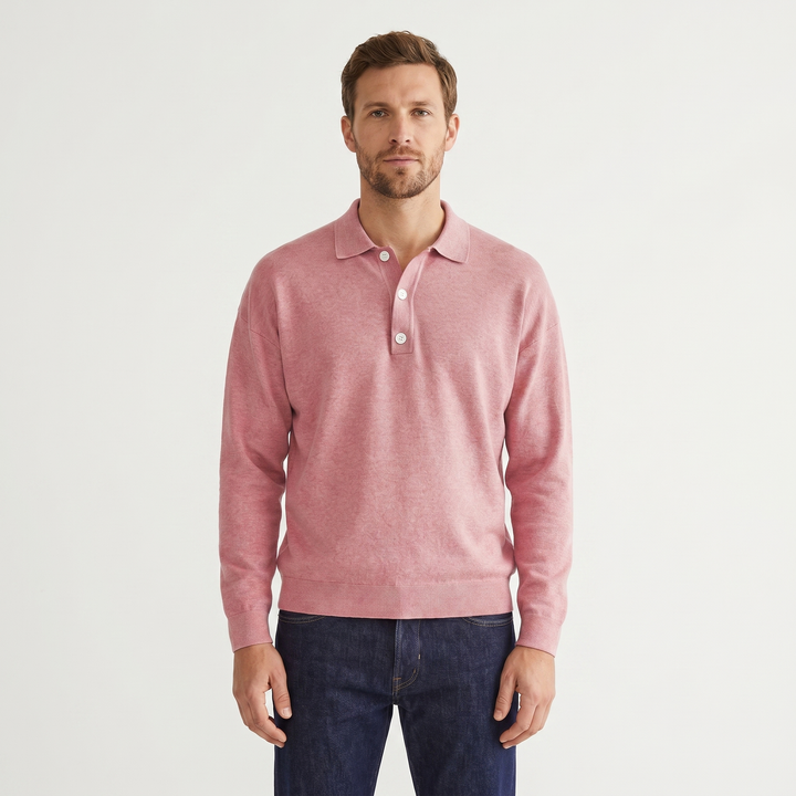 Men's Knit Polo Jumper – Soft Fine Knit Two-Button Placket