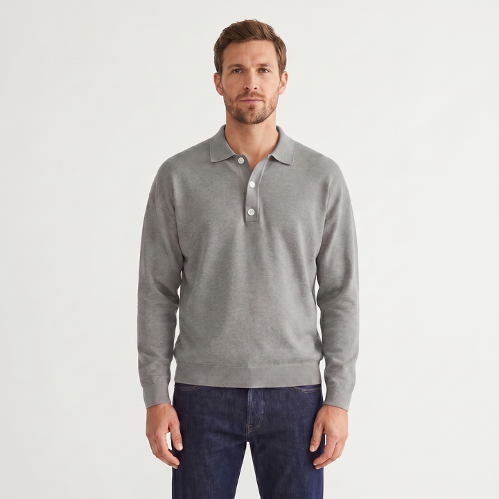 Men's Knit Polo Jumper – Soft Fine Knit Two-Button Placket