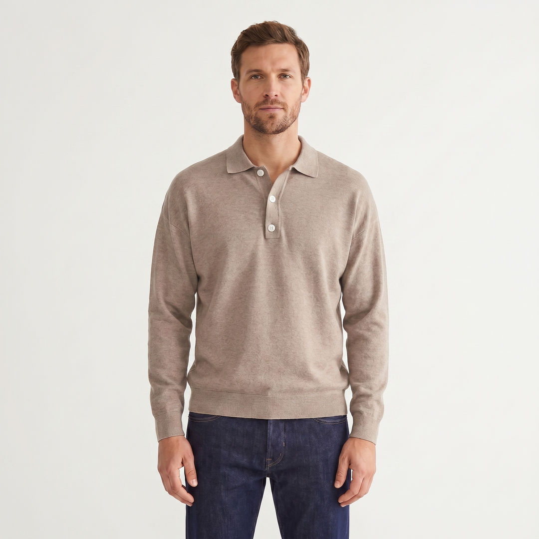 Men's Knit Polo Jumper – Soft Fine Knit Two-Button Placket