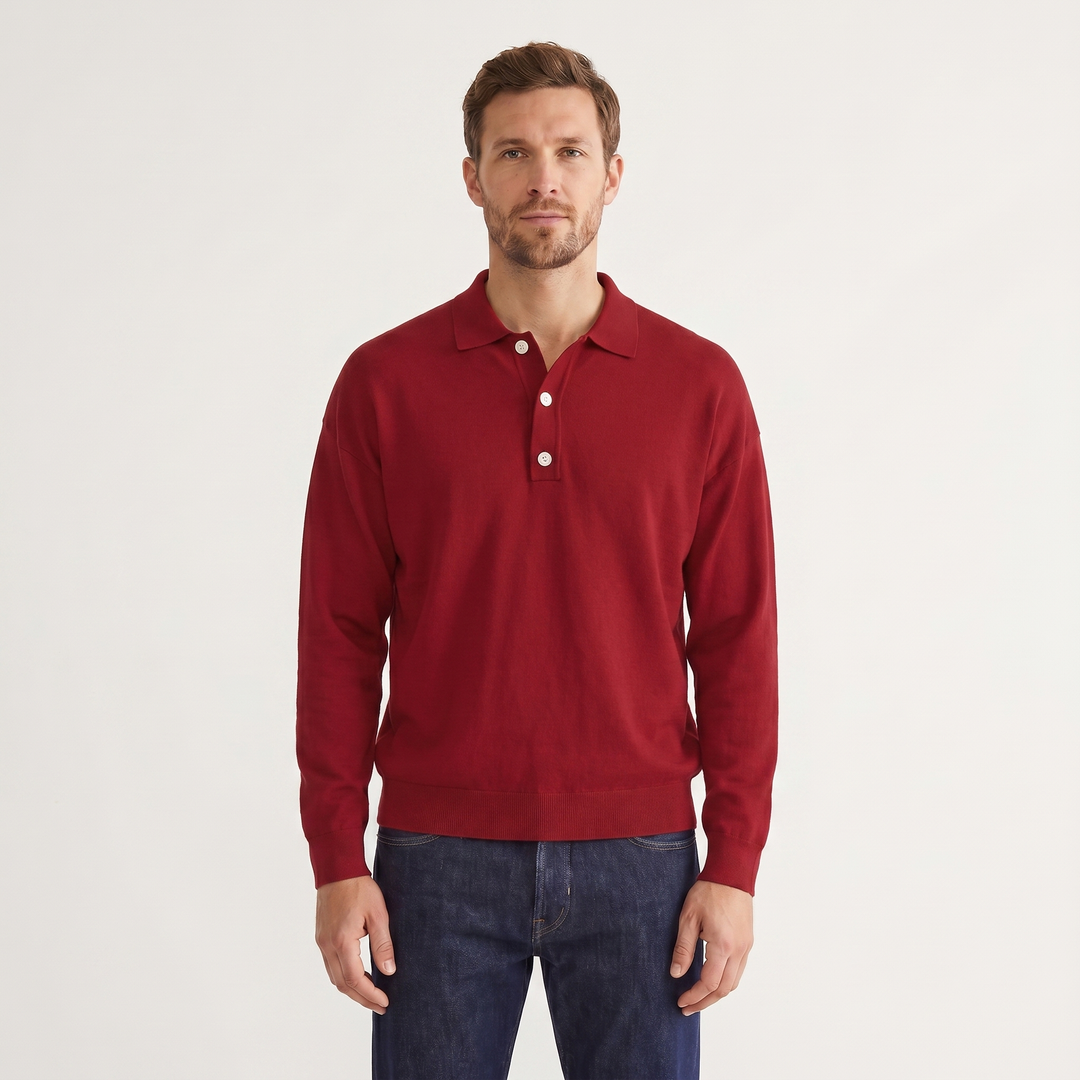 Men's Knit Polo Jumper – Soft Fine Knit Two-Button Placket