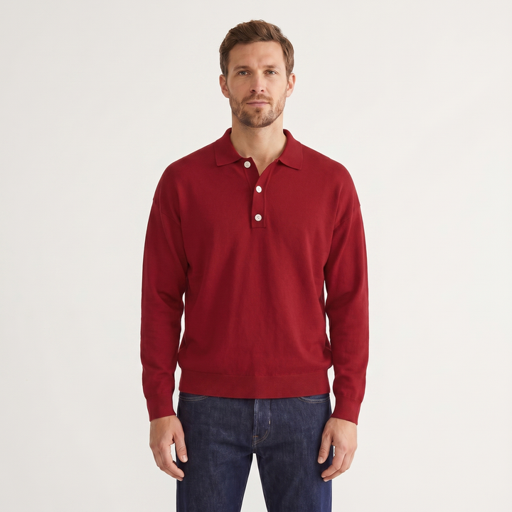 Men's Knit Polo Jumper – Soft Fine Knit Two-Button Placket