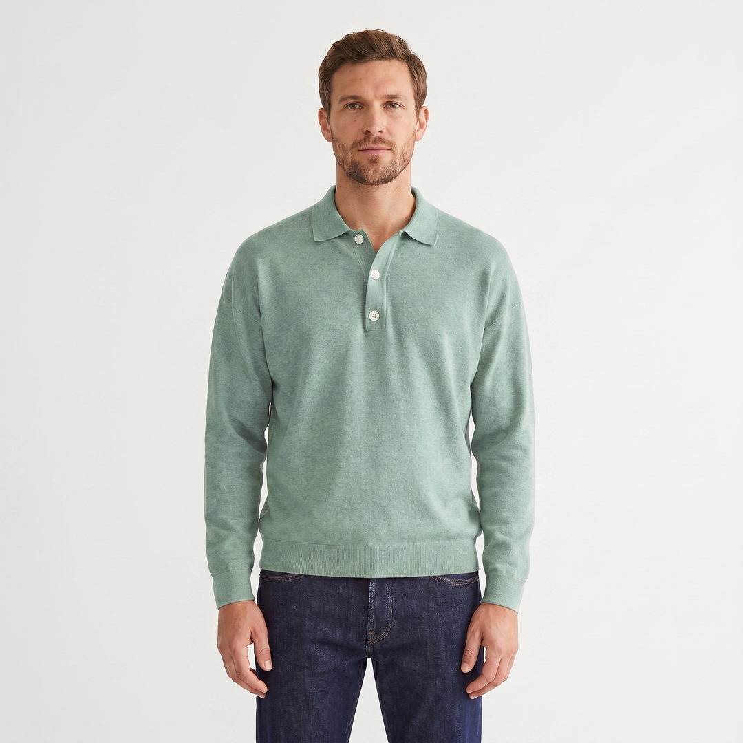 Men's Knit Polo Jumper – Soft Fine Knit Two-Button Placket