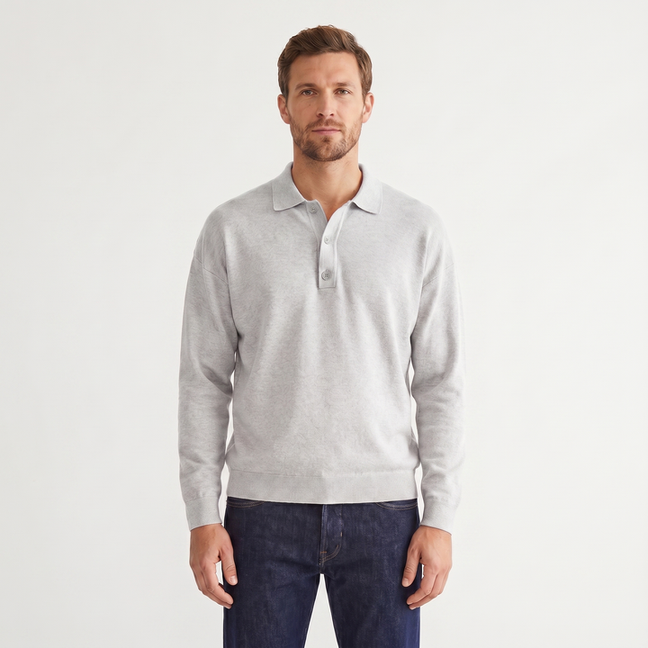 Men's Knit Polo Jumper – Soft Fine Knit Two-Button Placket